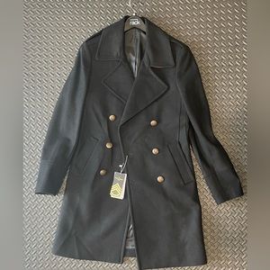 Men Black Fitted Military Coat